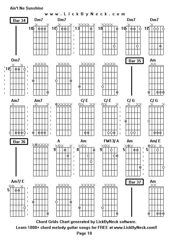 Chord Grids Chart of chord melody fingerstyle guitar song-Ain't No Sunshine,generated by LickByNeck software.